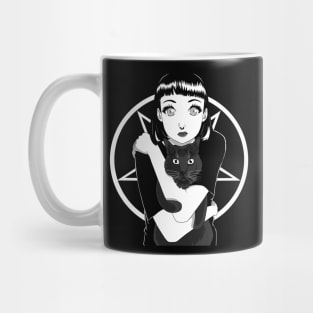 Goth GIrl Black Cat Pentagram Mug